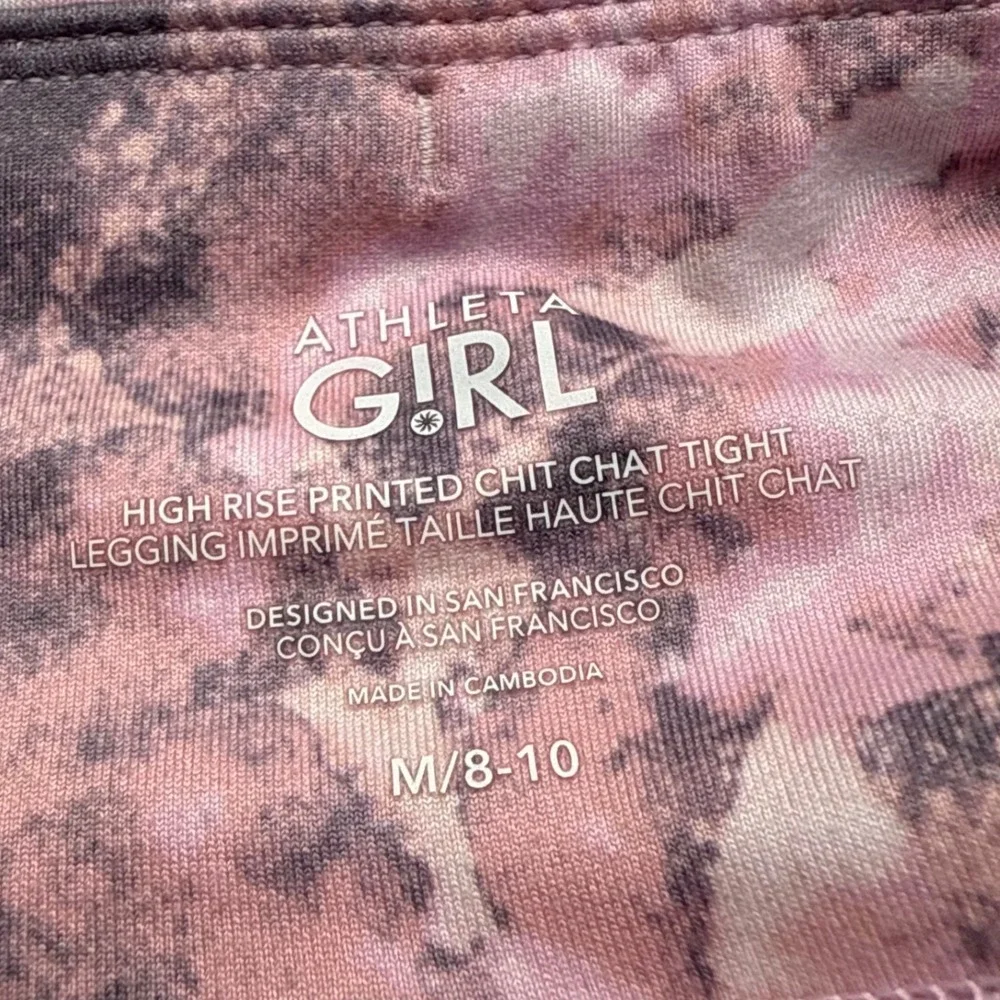 Athleta Girl High Rise Printed Chit Chat Tight Pink Grey Tie Dye Leggings M 8-10